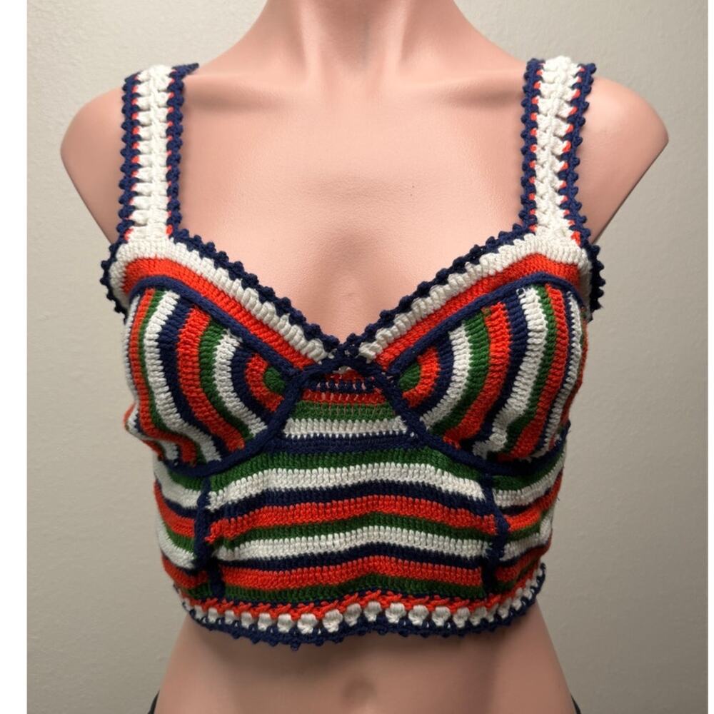 Moth Multicolor Crochet Bustier Top Women's S